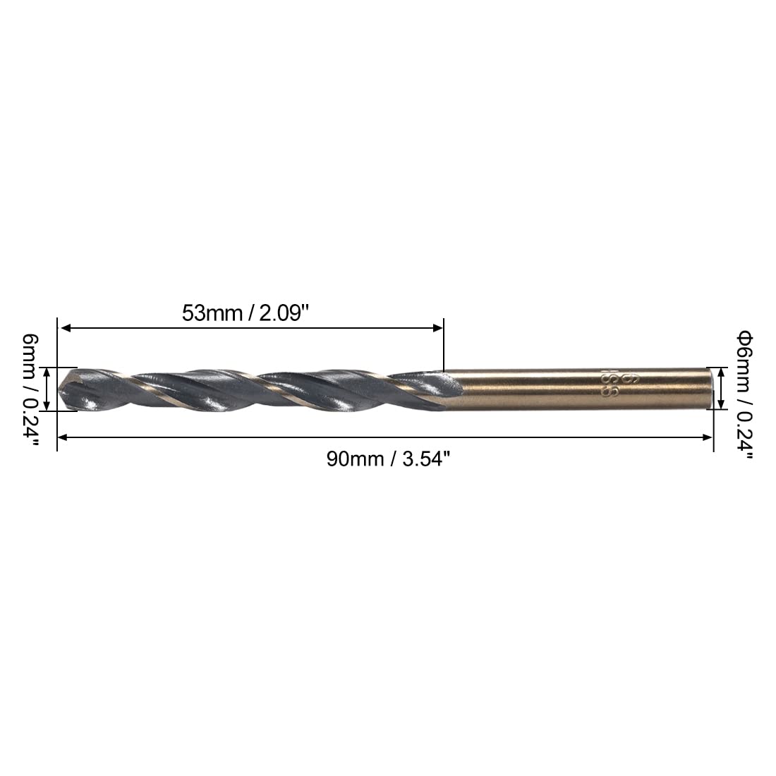 uxcell 2pcs Straight Shank Twist Drill Bits 6mm Gold Titanium & Black Nitride Coated High Speed Steel (HSS) 4341 with 6mm Shank for Stainless Steel Alloy Metal Plastic Wood