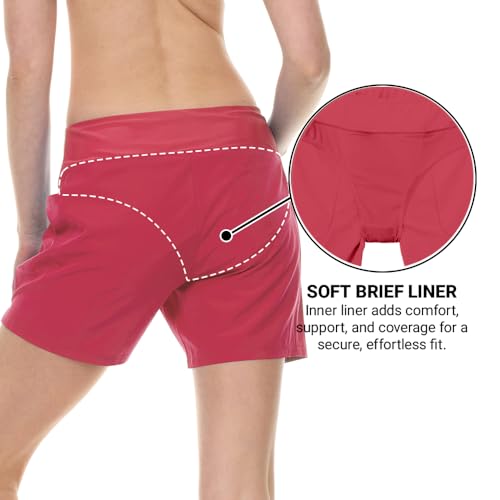 Image of Hurley 5 inch /7 inch High Waisted Swim Shorts Women, Board Shorts with Pockets & Inner Liner, Quick Dry Swim Trunk, UPF 50+