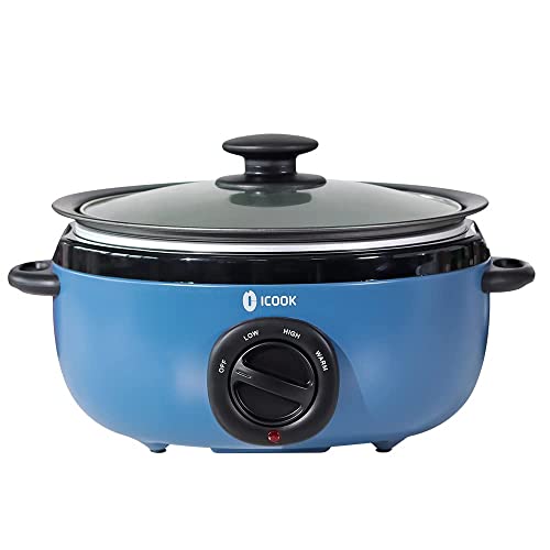 ICOOK USC-35-OP001BL 3.5 Quart Slow Cooker,Aluminium Sear/Sauté Stew Pot Stovetop safe,Dishwasher Safe,Glass Lid,Adjustable Temp,Food Warmer,Blue ICOOK USC-35-OP001BL 3.5 Quart Slow Cooker,Aluminium Sear/Sauté Stew Pot Stovetop safe,Dishwasher Safe,Glass Lid,Adjustable Temp,Food Warmer,Blue
