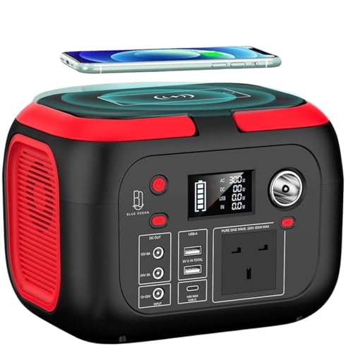 Blue Ocean Portable Power Station Solar Generator 228Wh 300W 220V Pure Sine Wave AC Outlet Wireless Charging USB-C DC Output Rechargeable Backup Battery for Camping Travel and Home Emergency