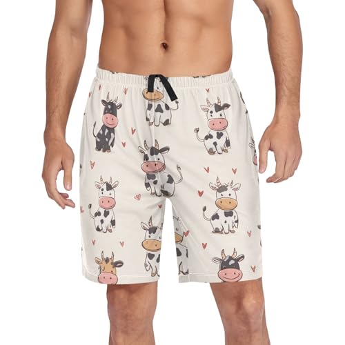 Cartoon Cows Love Pajama Bottom Shorts for Men Soft Casual Sleep Lounge Shorts with Pockets S-XXL