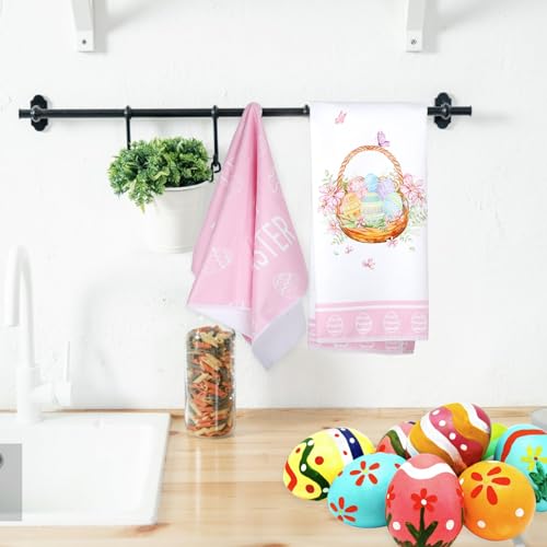 Hedeey Easter Kitchen Towels 4 Pack Happy Easter Egg Dish Towels 18X26 Inch Pink Hand Drying Tea Towel For Spring Holiday Cooking Baking Cleaning thumb #4