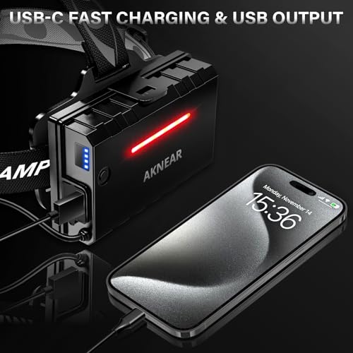 Image of AKNEAR Rechargeable LED Headlamp Super Bright, 99000 High Lumens Head Lamp Zoomable, 25Dys+ Runtime & 12 Mode & Lightweight Comfort & 125 Adjustable Waterproof Head Light for Outdoor