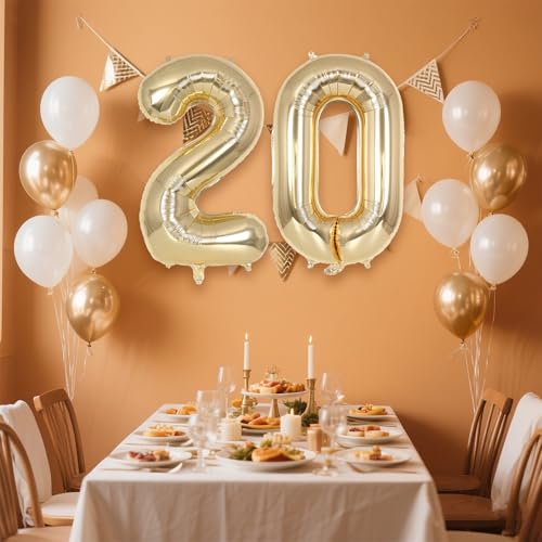 Image of Champagne Gold Large Number 20 Balloon, 40 Inch Light Gold Foil Helium Number Balloons, Giant Mylar Number 20 Balloons for 20 Years Old Birthday Party Anniversary Decorations (Champagne Gold 20)