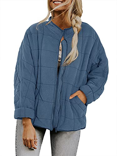 Womens Dolman Lightweight Quilted Jackets Zip Up Long Sleeve Stand Neck Warm Winter Outwears