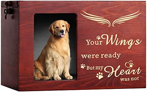 Pet Memorial Urns for Dog or Cat Ashes, Large Wooden Funeral Cremation Urns with Photo Frame, Memorial Keepsake Memory Box with Black Flannel as Lining, Loss Pet Memorial Remembrance Gift