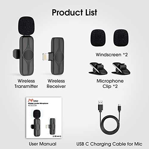 Pop Voice Professional Wireless Lavalier Microphone For Iphone Ipad Cordless Omnidirectional Condenser Noise Reduction Wireless Lapel Mic For Video Recording Youtube, Facebook, Tiktok Vlog Podcast Interview #TOP7
