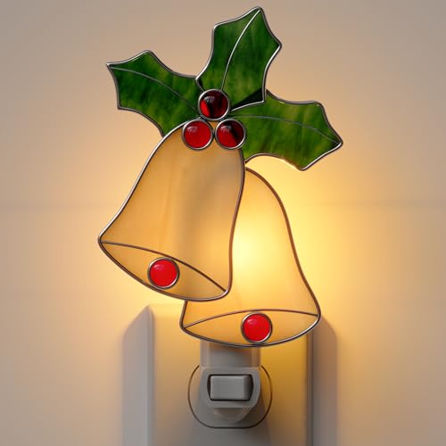 Image of Stained Glass Yellow Bell Night Lights Plug in Wall for Home Decor