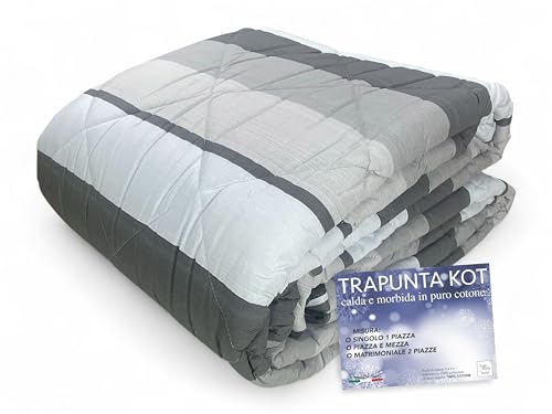 Tex family Steppdecke Kot Riga Grau - Winter-Tagesdecke aus reiner Baumwolle - Made in Italy, antiallergische Füllung - 170 x 270 cm