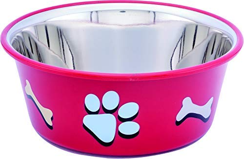 ELTON Paw & Bone Cutie Bowls (Red) Dog Bowls Export Quality Inside Stainless Steel Dog Food Bowl Feeder Bowls Pet Bowl for Feeding Dogs Cats and Pets (Large -1.80 L)