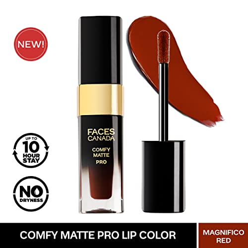 Image of FACESCANADA Comfy Matte Pro Liquid Lipstick - Magnifico Red 01, 5.5 ml | 10HR Longstay | Intense Color | Macadamia Oil & Olive Butter Infused | Lightweight Super Smooth | No Dryness | No Alcohol