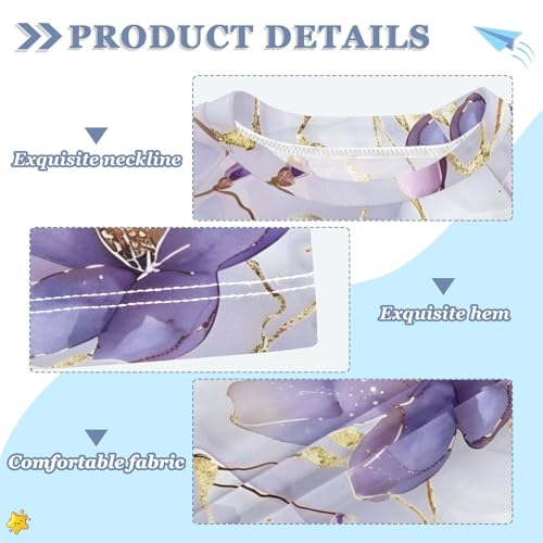 ALAZA Kids Rash Guard Girls Toddler Swim Shirts Short Sleeve Gold Purple Flowers UPF 50+ 3T3