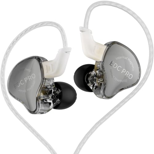 Image of KZ EDC Pro in-Ear Earphones, Silver Cable, Black | HiFi Musician Monitor IEM, Dynamic Driver Earbuds, Detachable 2-Pin, Noise-Isolating Headphones, Studio Headset