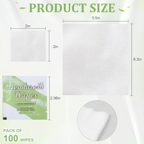 Image of 100Pcs Travel Deodorant Wipes, Travel Size Mini Deodorant Wipes Bulk for Homeless, Individually Wrapped Body Cleaning Supplies for Women Wet Armpit for Body Cleaning Cucumber