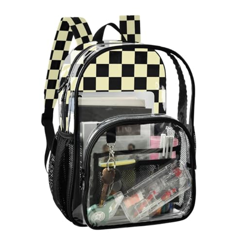 ALAZA Black Yellow Checkered Plaid Clear Backpack PVC Transparent Bookbag Heavy Duty for Student Boy Girl Kids Adult School Travel Work2