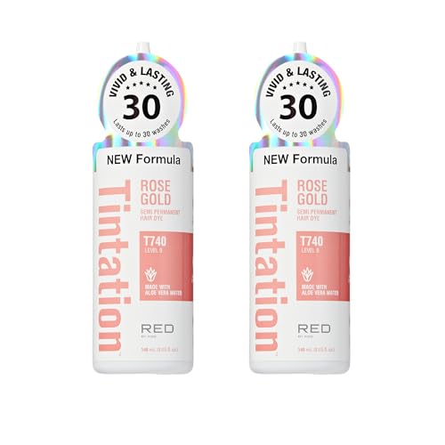 Red by Kiss Tintation Semi-Permanent Hair Color Aloe Vera Water Based Argan Oil Olive Oil Collagen & Keratin Long-Lasting Color Dye (Rose Gold 2 Pk 5 Fl Oz)
