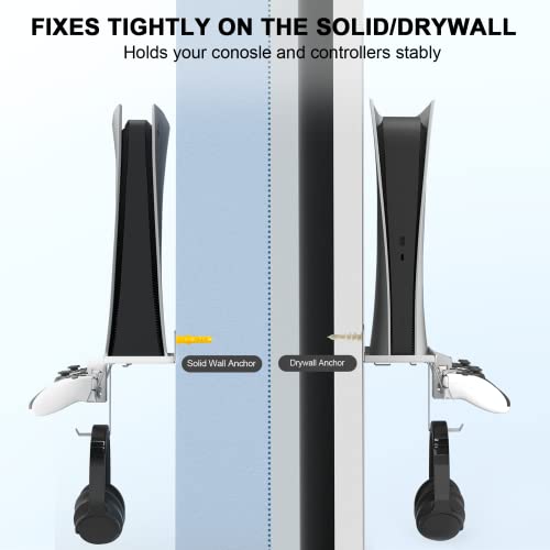 Yu33 Ps5 Wall Mount Kit - 6 In 1 Playstation 5 Wall Mount With 2 Way Magnetic Charging Cable, Detachable Controller Holder & Headphone Hanger, With Non-Slip Mat, White Ps5 Mount Holder #TOP4