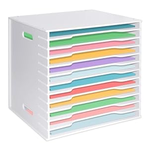 12×12 Scrapbook Paper Organizer Storage,12 Tier Desk File Organizer with Adjustable Shelves,Desktop 12 Slots File Sorter Storage Wide Document Holder Cabinets Letter Mail Tray for Home SchoolOffice