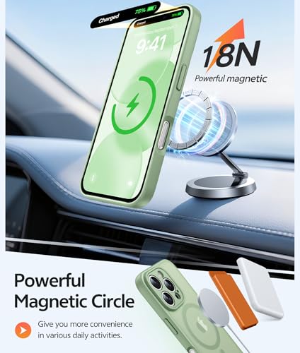 Image of FNTCASE for iPhone 16 Pro Max Case: [Compatible with Magsafe] Translucent Matte Cases with [Full Camera Protection] [Screen Protector] Military Grade Shockproof Protective Phone Cover - Light Moss