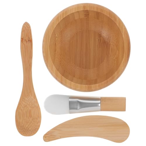 SHINYPASING Holz Gesichtsmaskenschale Satz mit Rührstab Pinsel Löffel Selbstgemacht Masken Schüssel Zubehör für Hautpflege im Salon und Zuhause