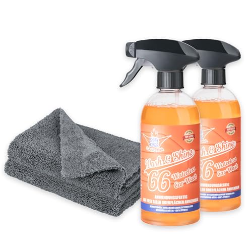 Shinykings Premium Waterless Car Wash Kit mit Ultra Car Shine Effekt California Wash&Shine 66 | Leistungsstarke Autowaschseife für alle Oberflächen | Kratzfreier & biologisch abbaubarer Autoreiniger