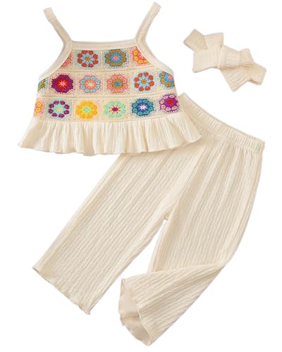 Toddler Baby Girl Summer Clothes Outfits Crocheted Ruffle Camisole Pants Kids Clothing Set