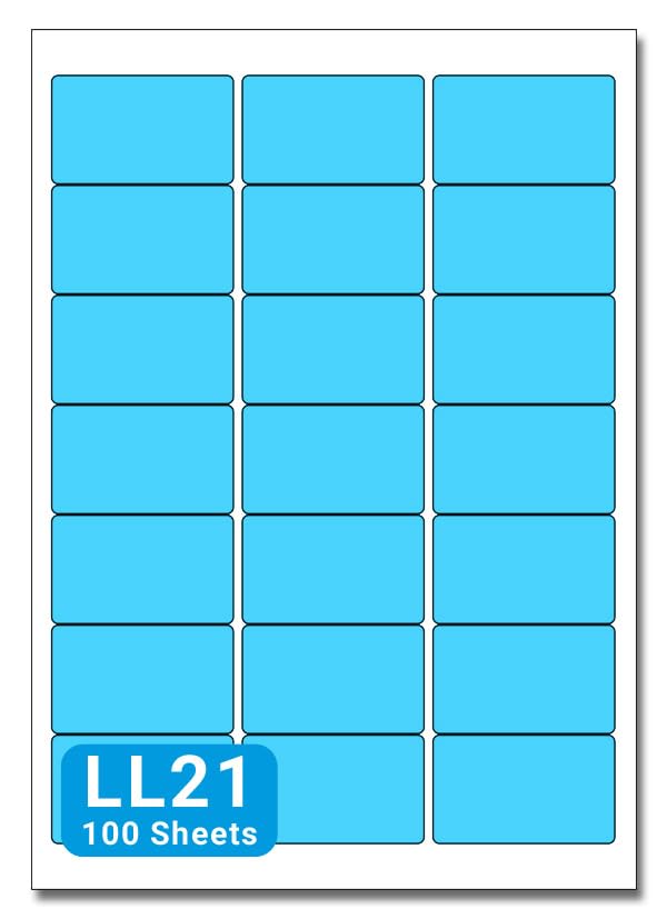 Blue A4 Labels - 64mm x 38mm 21 to View - LL21-100 Sheets per Box (2100 Self Adhesive Permanent Labels) - Part Number Customark-LL21-B