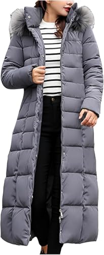 Yancremio Chaqueta de plumón con Capucha de Invierno para Mujer Moda para Mujer Chaqueta Larga a Prueba de Viento Chaqueta Informal con Cuello de Pelo Desmontable Chaqueta al Aire Libre (Gris,3XL)
