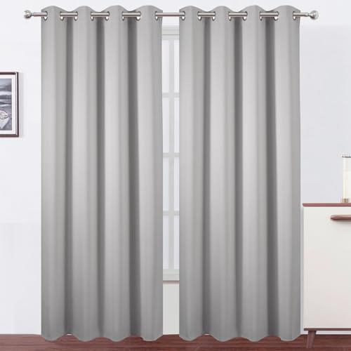LEMOMO Blackout Curtains 52 x 90 Inch Long Light Grey Curtains Set of 2 Panels Room Darkening Curtains for Bedroom and Living Room