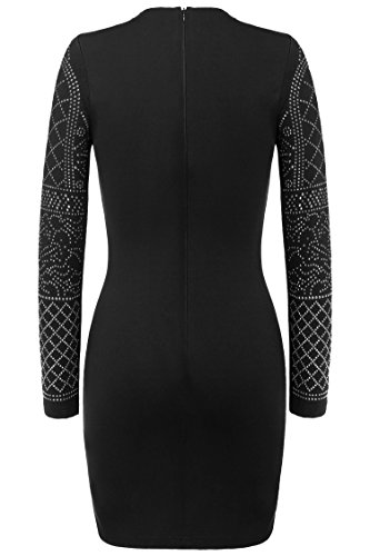 Meaneor Women's Black Bodycon Dresses Long Sleeve Sequin Party Cocktail Dress Black S