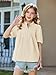 Girls Puff Short Sleeve Shirts Kids Casual Pleated Half Button Loose Blouse Summer Tops 5-14 Years Beige