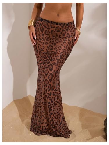 Milumia Women's Leopard Cheetah Print Long Beach Skirt Skinny Sheer Bikini Cover Up Skirts2