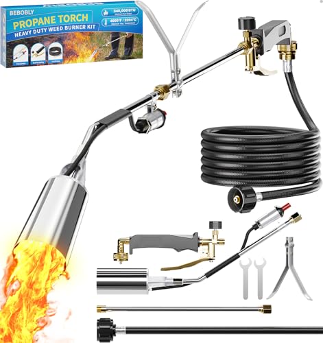 BEBOBLY Propane Torch Weed Burner, High Output with QCC 12 FT Hose, Weed Torch 340,000 BTU Fire Weeder, Heavy Duty Blow Torch FireThrower Gun with Self Igniter for Weeding BBQ Asphalt Snow Melting