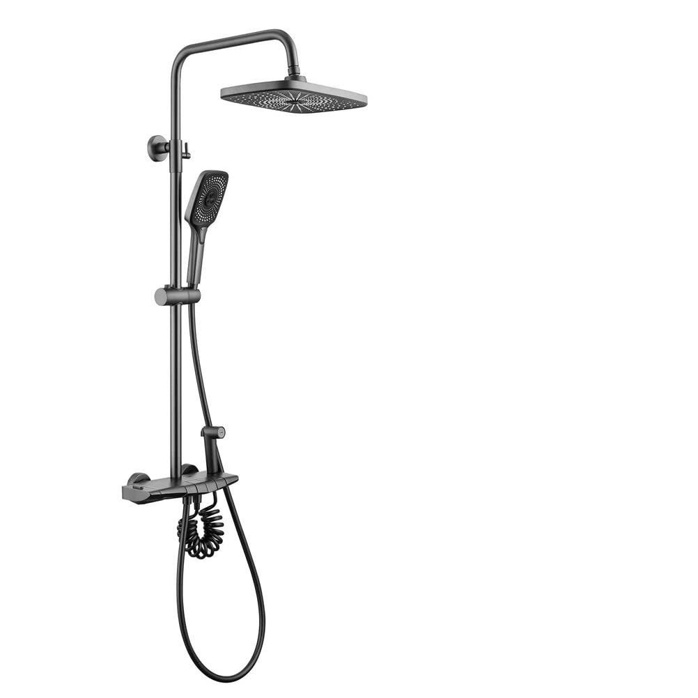 NGDFGR Thermostatic Shower Mixer, Rainfall Shower Head, Body Jet Massage Set - Handshower Included Pullout Multi Spray Shower Mixer Taps Wall Mounted With Shower Head,Gun Grey,Gun Grey