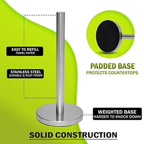 Totally Kitchen Weighted Paper Towel Holder | Single Tear Standing Paper Towel Holder | Durable Metal Construction | Classic Design #TOP2