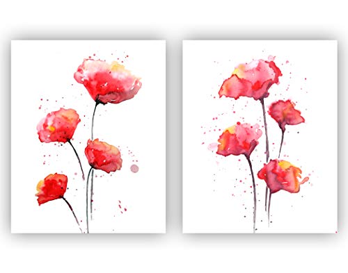 Sage Light Design Co Red Poppies Watercolor Wall Art Print Set | Set Of Two 8 X10 Unframed Abstract Poppy Prints cover