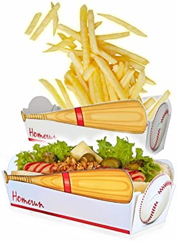 MADARC SPORT Baseball party supplies - Disposable Paper Boat Food Serving Trays 2 lb (50 pcs) - for Hot Dog, Tacos, Fries, Wings, Tapas, Pop corn, Piece of cake-High definition Color Printing
