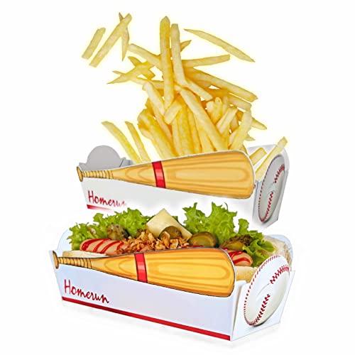 Madarc Sport Baseball Party Supplies - Disposable Paper Boat Food Serving Trays 2 Lb (50 Pcs) - For Hot Dog, Tacos, Fries, Wings, Tapas, Pop Corn, Piece Of Cake-High Definition Color Printing #TOP16