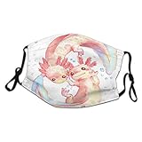 Adorable Axolotl Face Mask with Pcs Filters, Reusable and Washable, Adjustable Elastic Earrings Soft and Breathable Kids Face Mask Balaclava,for Older Children Boys and Girls