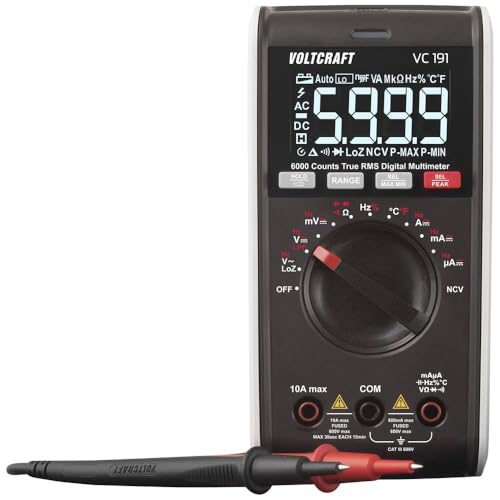 VOLTCRAFT VC191 Multimeter I Digitales True RMS Messgerät I 6000 Counts I CAT III 600V I AC/DC Spannungs- und Strommessung I Temperaturmessung bis 400 °C I Kapazitätsmessung bis 60mF