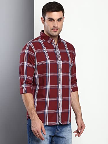 Image of Dennis Lingo Men's Checkered Bottle Slim Fit Cotton Casual Shirt with Spread Collar & Full Sleeves