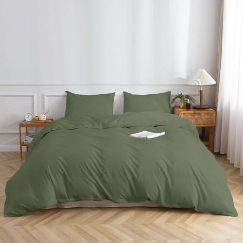KAZAMI Single Duvet Cover Sets, Army Green Bedding Set With 1 Pillowcase, Ultra Soft Breathable Easy Care Quilt Cover Set with Hidden Zippers (Army Green, Single)