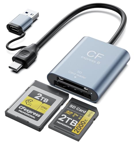 CFexpress Type B & SD Card Reader, USB C 3.2 Gen 2 10Gbps High Speed Dual Slot, UHS-II/UHS-I, Aluminum Alloy Memory Card Reader