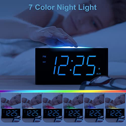 Digital Alarm Clock For Bedroom - 7 Color Night Light,2 Usb Chargers,7.5" Large Number Screen & Slider Dimmer,12/24 H,Battery Backup,Easy Loud Electric Alarm Clock For Heavy Sleeper,Boy&Girl Kids Teen #TOP1