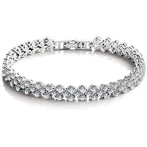 JIAHAICHI Women's bracelet, crystal bracelet, ladies bracelet, gift, gold silver jewellery 26CM (Silver, Legierung) Cover