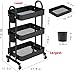 LEGUANG 3-Tier Rolling Utility Cart Storage Shelves Multifunction Storage Trolley Service Cart with Mesh Basket Handles and Wheels Easy Assembly for Bathroom, Kitchen, Office (Black)