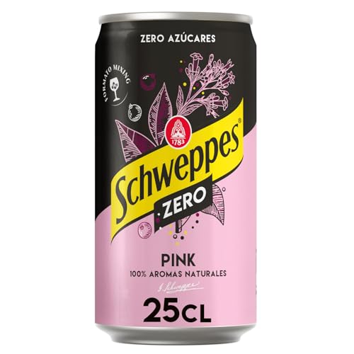 Schweppes Tónica Pink Zero, sin Azúcar ni Calorías, Bebida Refrescante - Lata 25cl