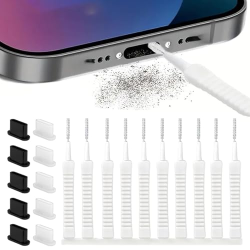 YAYNO 10 Piezas Kit de Limpieza de teléfono Celular y 10 Piezas Tapones Antipolvo USB C de Cepillo de Limpieza de Puerto de teléfono USB C tapón Antipolvo de cepillos de Limpieza de Altavoz teléfono