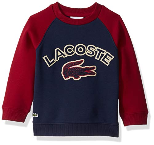 Lacoste Boys Lacoste Graphic Croc Sweatshirt With Contrasted Sleeves Sweatshirt, Navy Blue/Bordeaux, 6YR