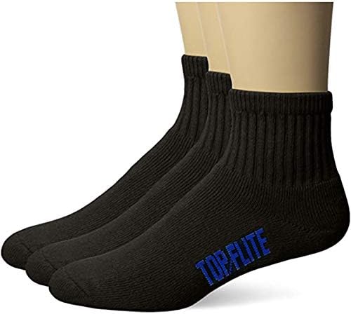 Top Flite Men's Sport Full Cushion Quarter Socks 3 Pair Pack, Black, Large (10-13) - Shoe Size 9-13